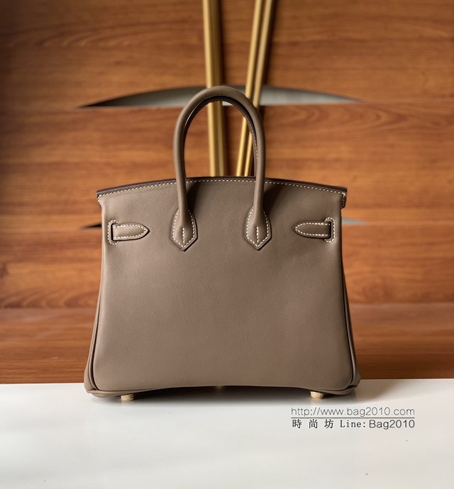 Hermes女包 愛馬仕Birkin25 swift皮 手工縫製 大象灰金扣 Hermes鉑金手提包  tdh2148